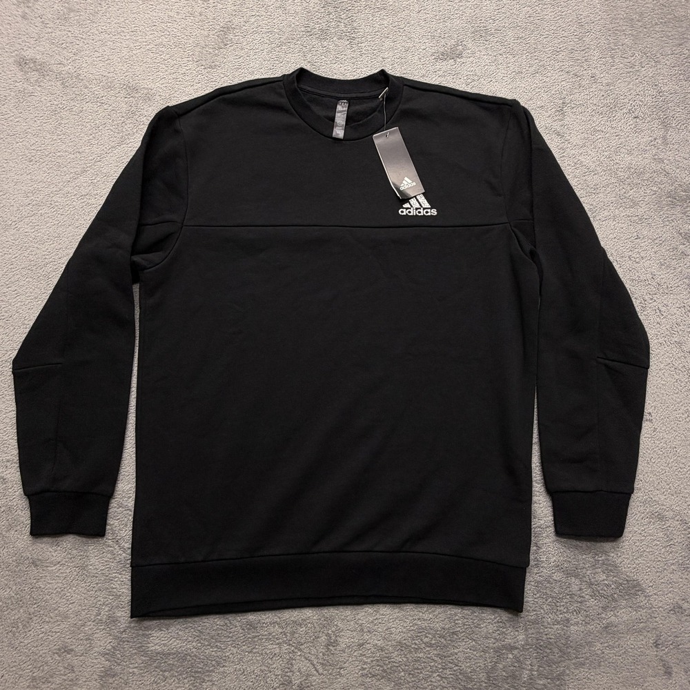 Adidas Sweatshirt Mens Medium Black Crewneck Fleece Badge of Sport HN4758